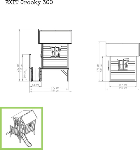 Domek drewniany dla dzieci ze zjeżdżalnią Crooky 300 Exit