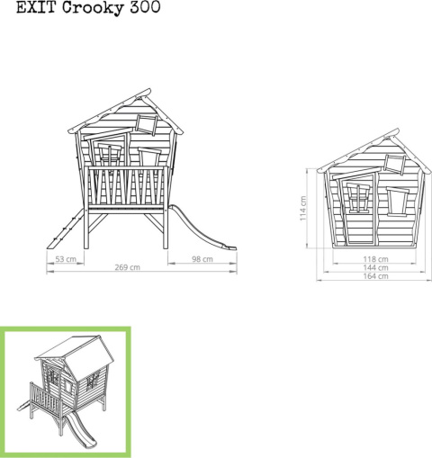 Domek drewniany dla dzieci ze zjeżdżalnią Crooky 300 Exit
