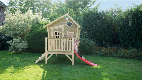 Domek drewniany dla dzieci ze zjeżdżalnią Crooky 300 Exit