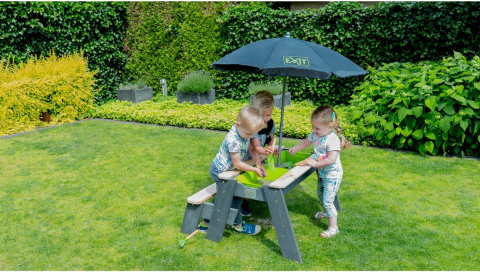 Stolik do wody i piasku drewniany z ławeczką i parasolem Aksent Exit