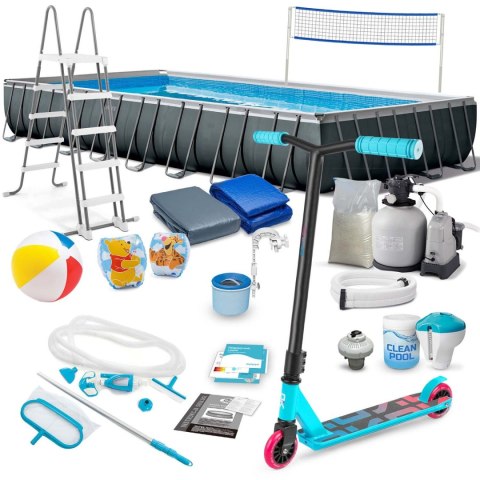 Basen ogrodowy stelażowy 975 x 488 x 132 cm 21w1 INTEX 26378 + hulajnoga GRATIS
