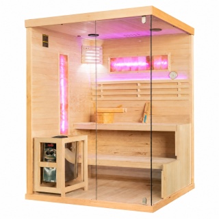 Sauna sucha z piecem HARVIA 6 kW, lewa kamieniem solnym i izolacją ścian 150x140x200 cm 3 osobowa