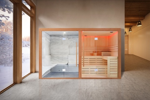 Sauna sucha z piecem 6 kW + parowa 340x175x210 cm 4 osobowa